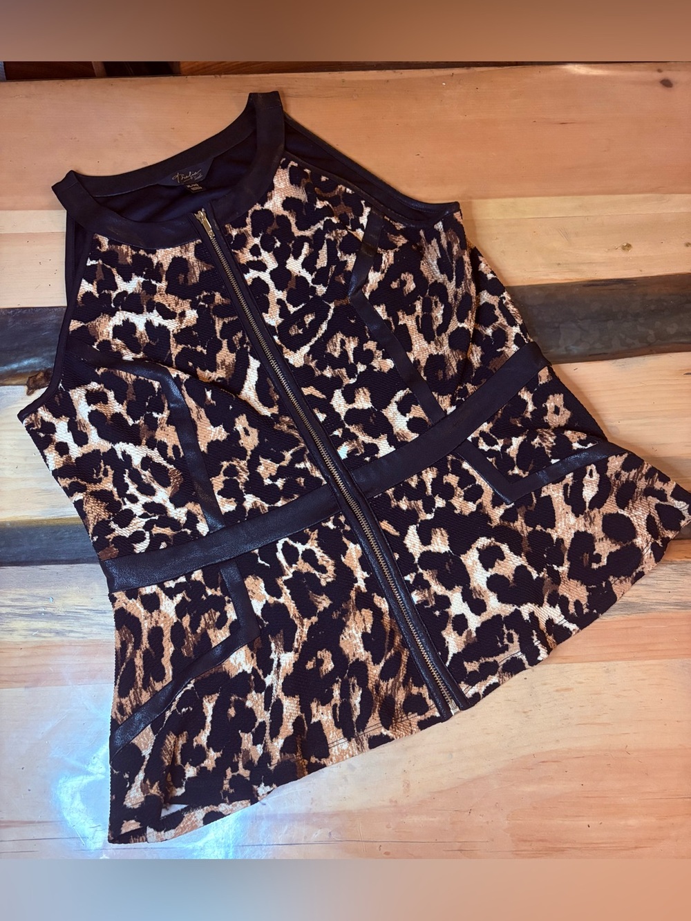 Thalia Sodi Leopard Zip Tank - Black & Brown
